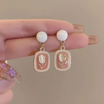 Tulip Opal Stone Ear Studs Dangle Earrings